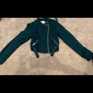 Teal faux suede crop jacket